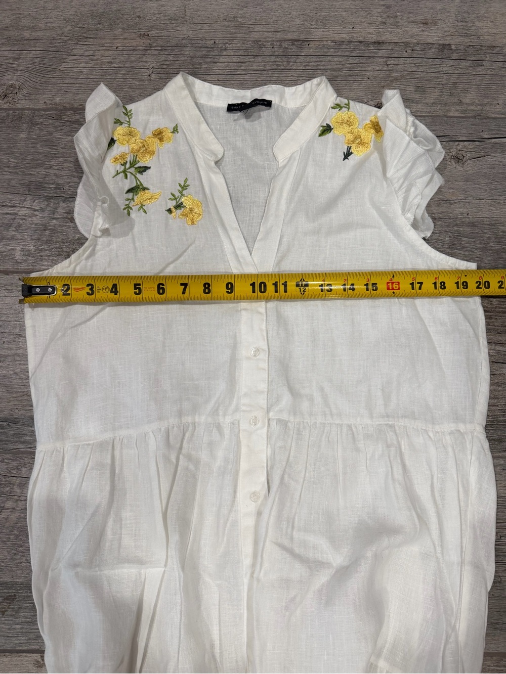 Saks Fifth Avenue Linen Embroidered Dress White Tiered Ruffle Sleeve Size Med - Picture 8 of 10